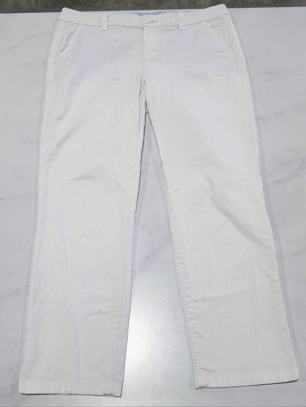 STYLUS White Pants with Light Blue Waistband Trim